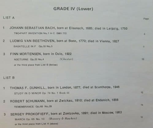Piano exam pieces 1976 ABRSM Grade IV 4 List A&B vintage 1970s sheet music book